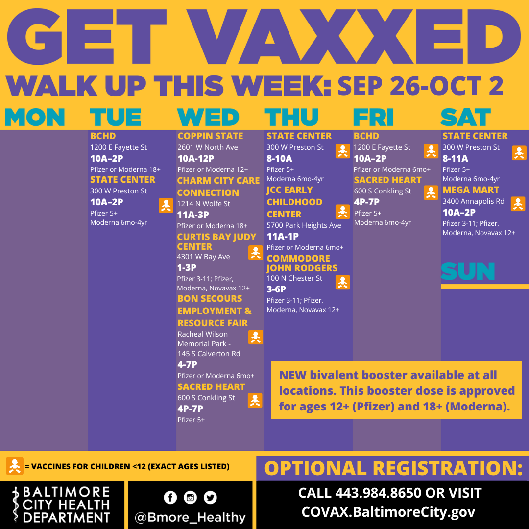 Week of September 26th-October 2nd mobile vaccination clinic schedule in English